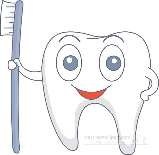 tooth cartoon character holding a toothbrush clipart