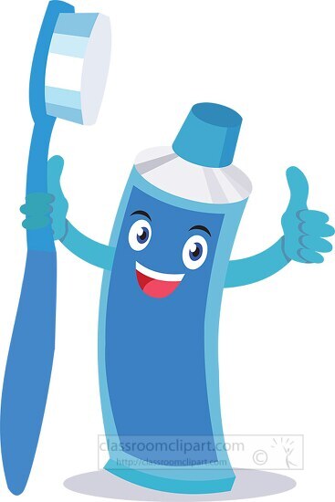toothpaste cartoon character holding toothbrush clipart