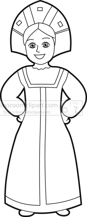 traditional costume_woman_russia black outline