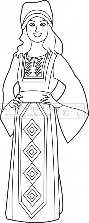 People Outline Clipart-traditional cultural costume woman jordan black  outline