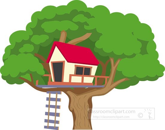 tree house in large tree with ladder clipart