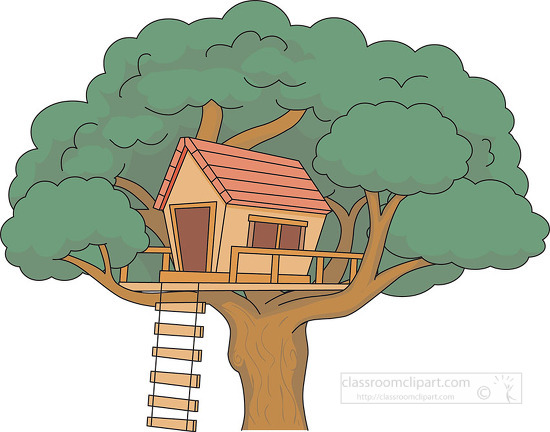 treehouse in large tree with ladder clipart 5914