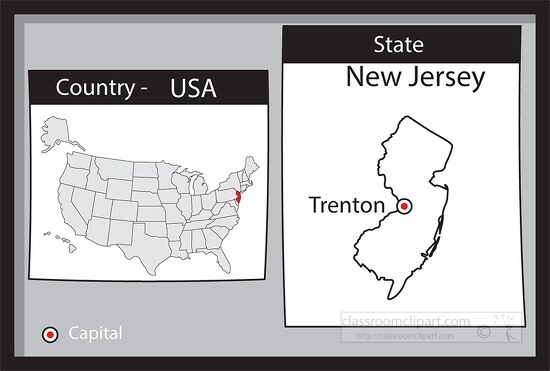 trenton new jersey state us map with capital bw gray