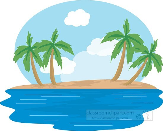 tresure chest on deserted island with palm trees clipart
