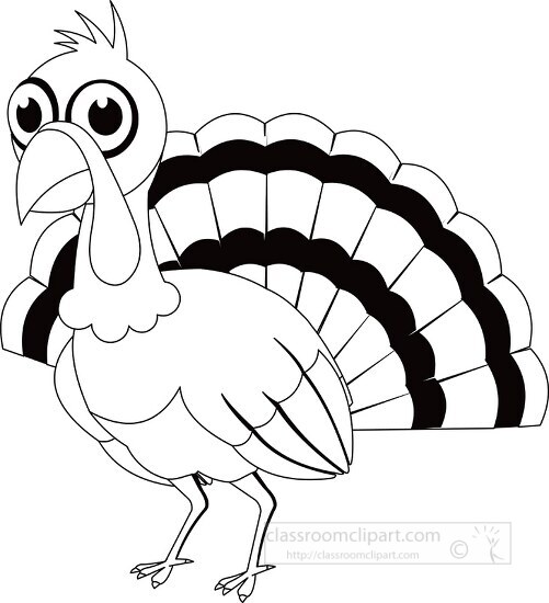 turkey with feathers spread animal black white outline clipart