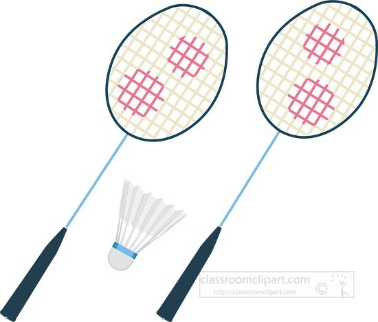 two aluminum badminton racquets with shuttlecock clipart