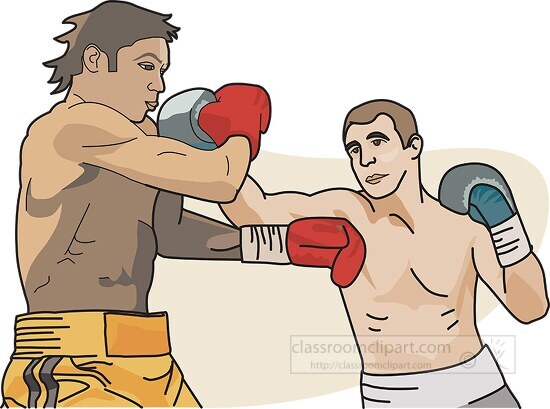two boxers in combat sport wearing gloves during match clipart