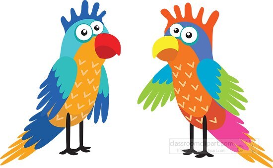 two colorful cartoon style parrots clipart