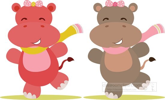 two dancing hippo cartoon clipart
