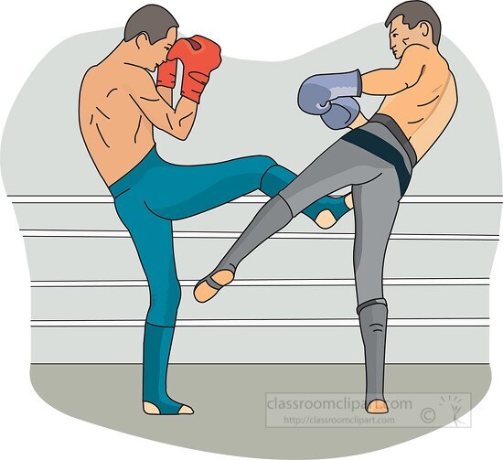 two kick boxers wearing gloves in ring clipart