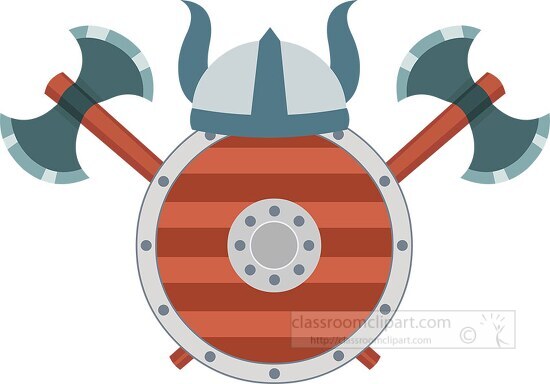 two sided axe helmet shield weapons vikings clipart