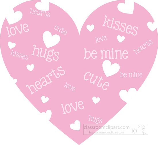 valentines day pink heart filled with words clipart