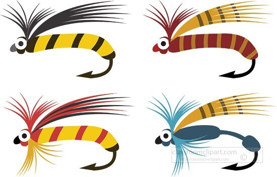 variety of fishing lures floating flies clipart