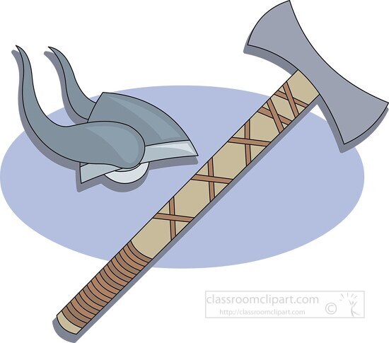 viking axe and helmet