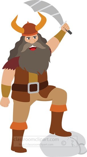 viking man with sword educational clip art graphic