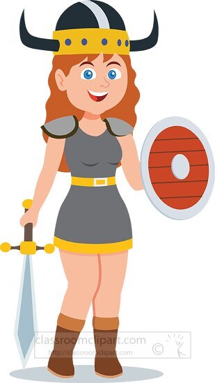 viking woman wearing armour holding sword norway clipart