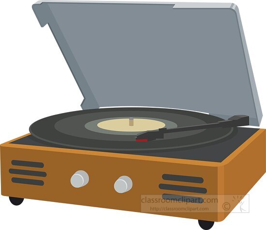 vintage record player with vinyl record clipart