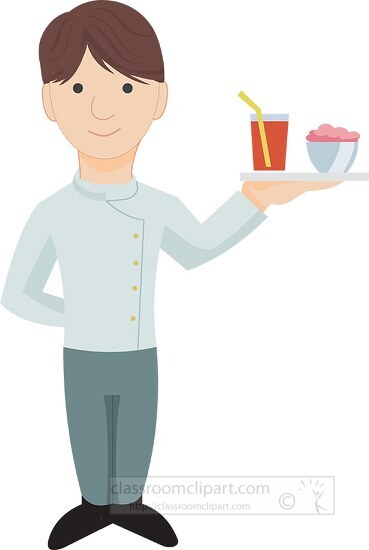 waiter holding food tray clipart