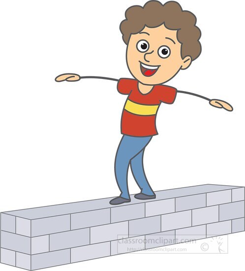 walking and balancing on brick wall clipart