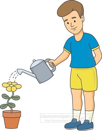 watering flower with water can