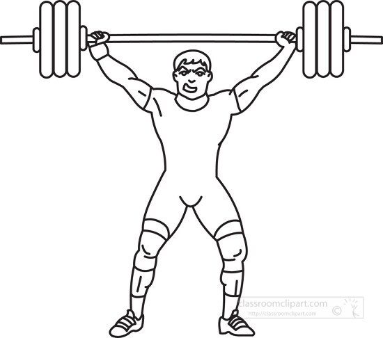 weightlifter with barbells black white outline