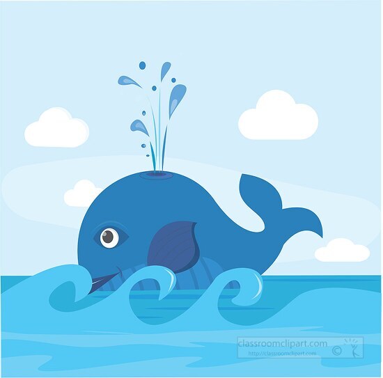 whale in ocean with water sprays from blowhole clipart