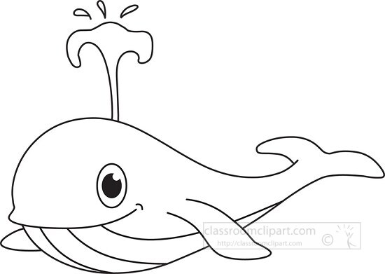 whale with water spout black white outline clipart