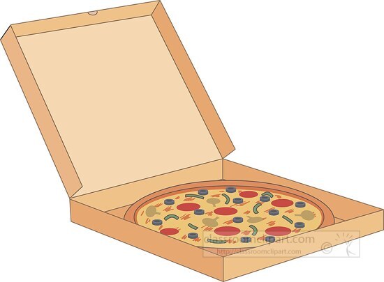 whole pizza in an open pizza box clipart 960