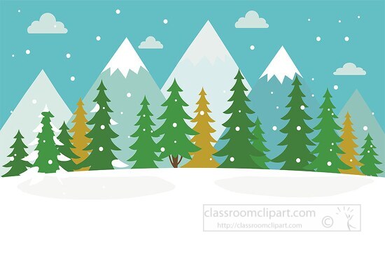 winter weather snow scene with mountains trees clipart