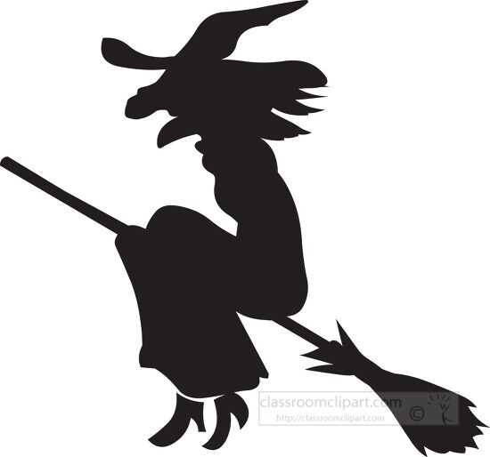 witch on broom silhouette clipart