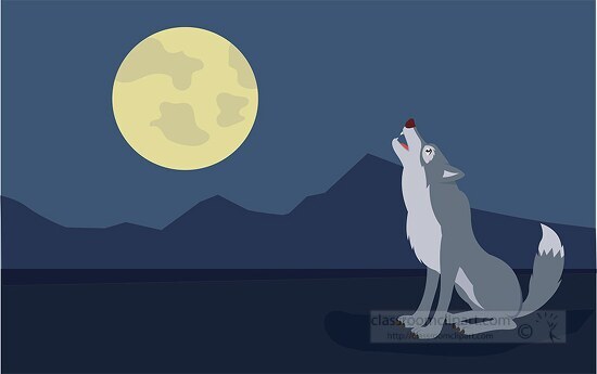wolf howling to a full moon clipart