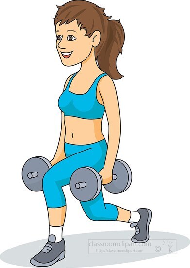 woman exercises forward step holding weights vector clipart