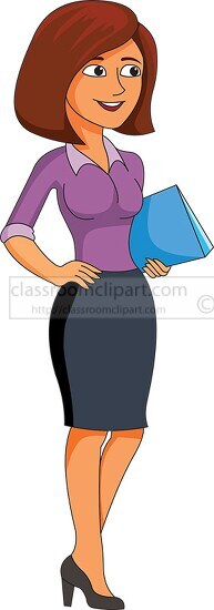 Fashion Clothing Clipart-woman in office standing holding file clipart