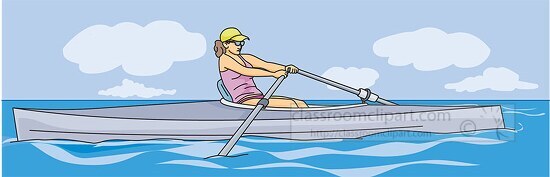 woman propelling boat using oars clipart