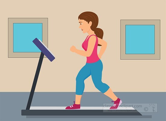woman running on treadmill in gym workout fitness clipart