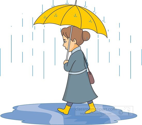 woman walking in rain holding umbrella clipart 59816