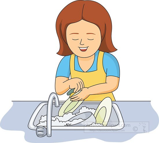 woman washing dishes in sink