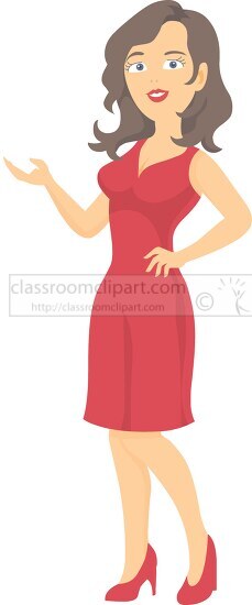 Fashion Clothing Clipart-woman wearing red dress with hand out clipart