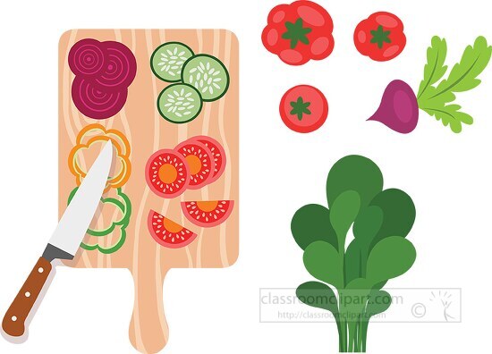 wood cutting board with colorful healthy vegetables