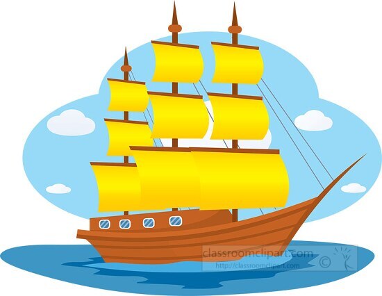 wooden sail boat masts open in water clipart