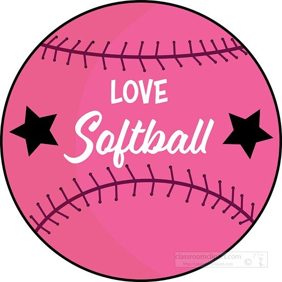 words love softball on pink ball clipart
