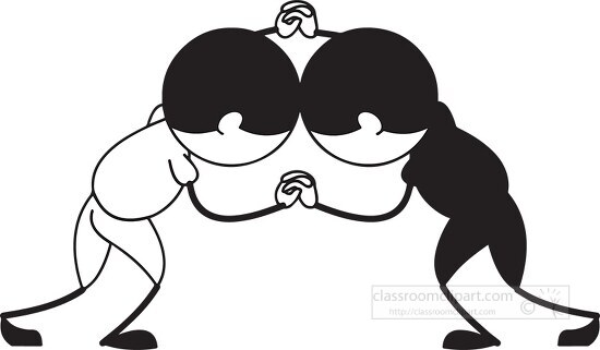 wrestling two players competing black outline clipart
