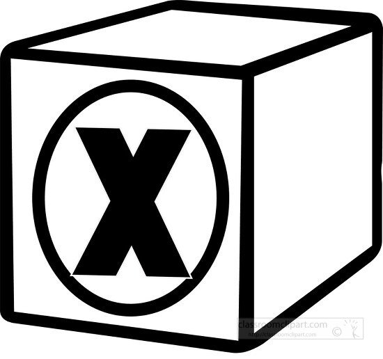 X alphabet block black white clipart