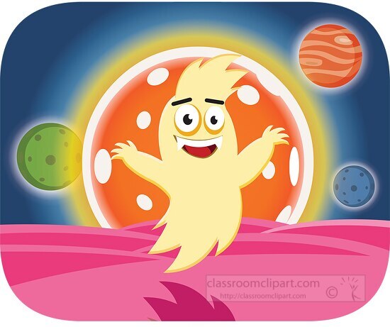 yellow ghost smiling with planets in background halloween clipar