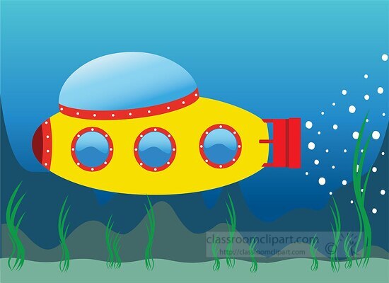 yellow red submarine underwater clipart