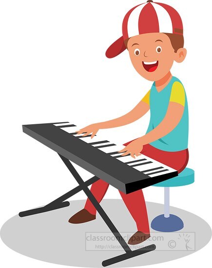 young boy musician playing musical instrument keyboard clipart g