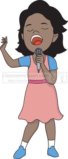 young female singer holding microphone performing clipart