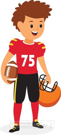 young football player holding ball and helmet clipart