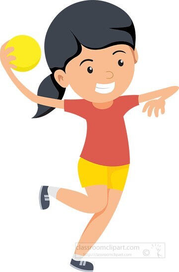young girl playing handball clipart