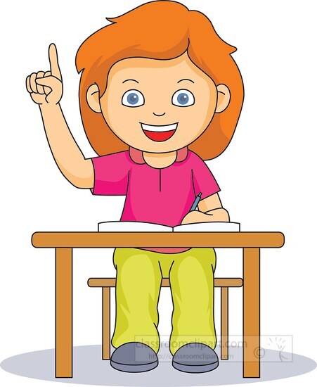 young girl raising her hand in the classroom